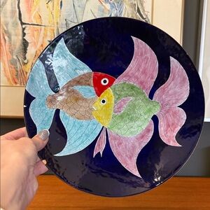 Enamel On Copper Floral Multicolor Metal Plate Dish Made in Chile